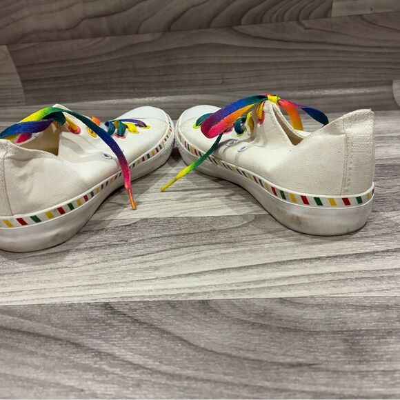 Kook n Keech White Sneakers with Rainbow Stripe & Gradient Laces – US 8 - Picture 6 of 6